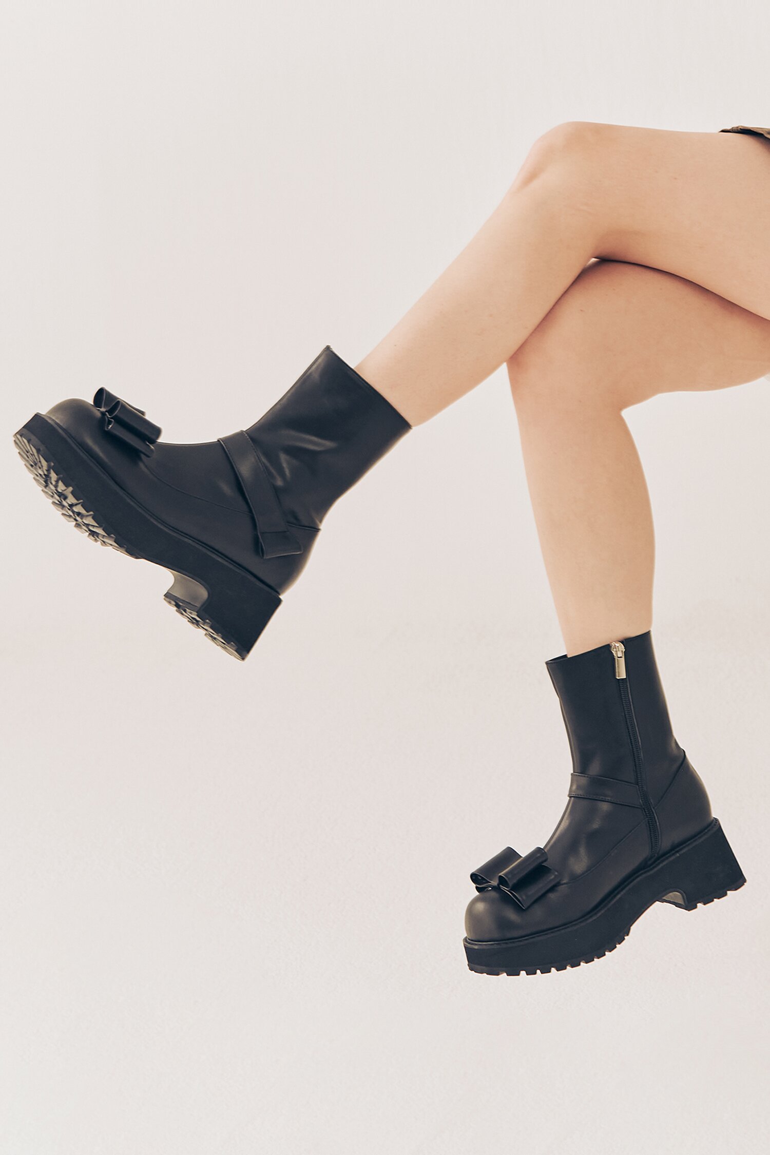 Bizu Ribbon Ankle Boots - Pale Black