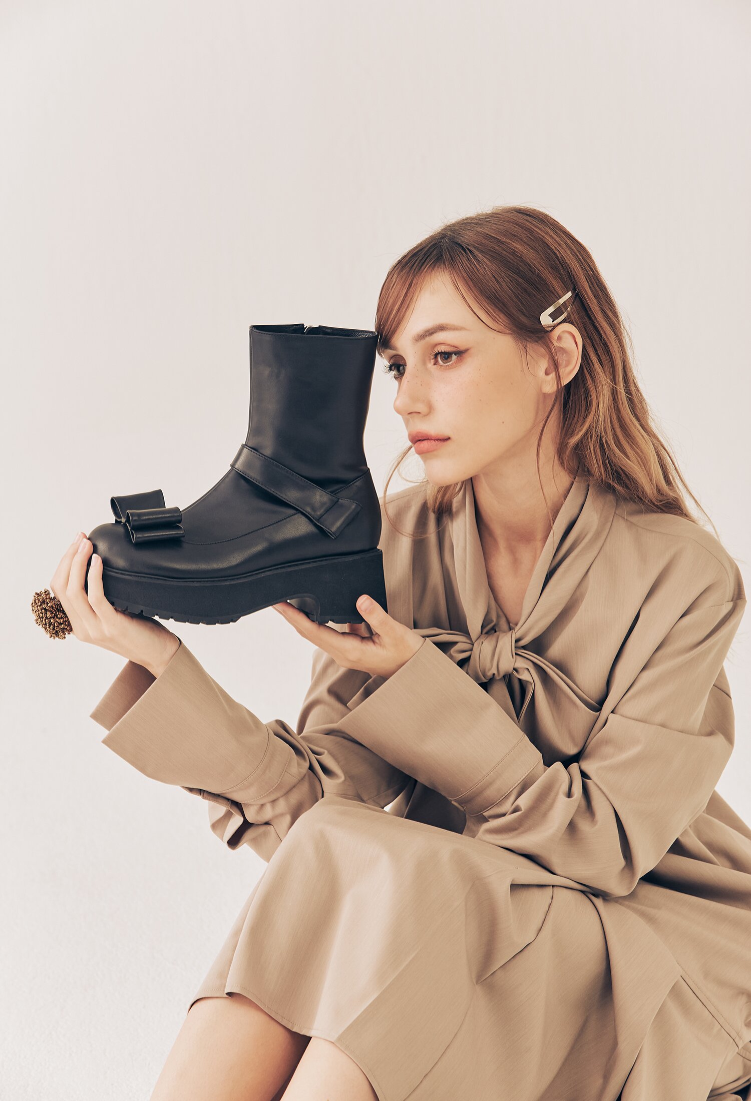 Bizu Ribbon Ankle Boots - Pale Black