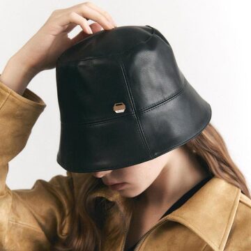 와이드 브림 가죽 버켓 벙거지 햇 H015_BLACK