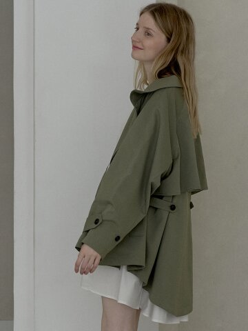 Oversize Half Trench Coat - KHAKI