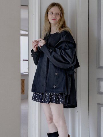 Oversize Half Trench Coat - BLACK