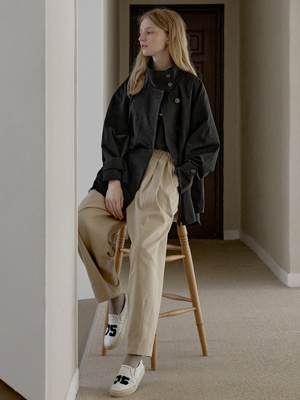 Oversize Half Trench Coat - BLACK