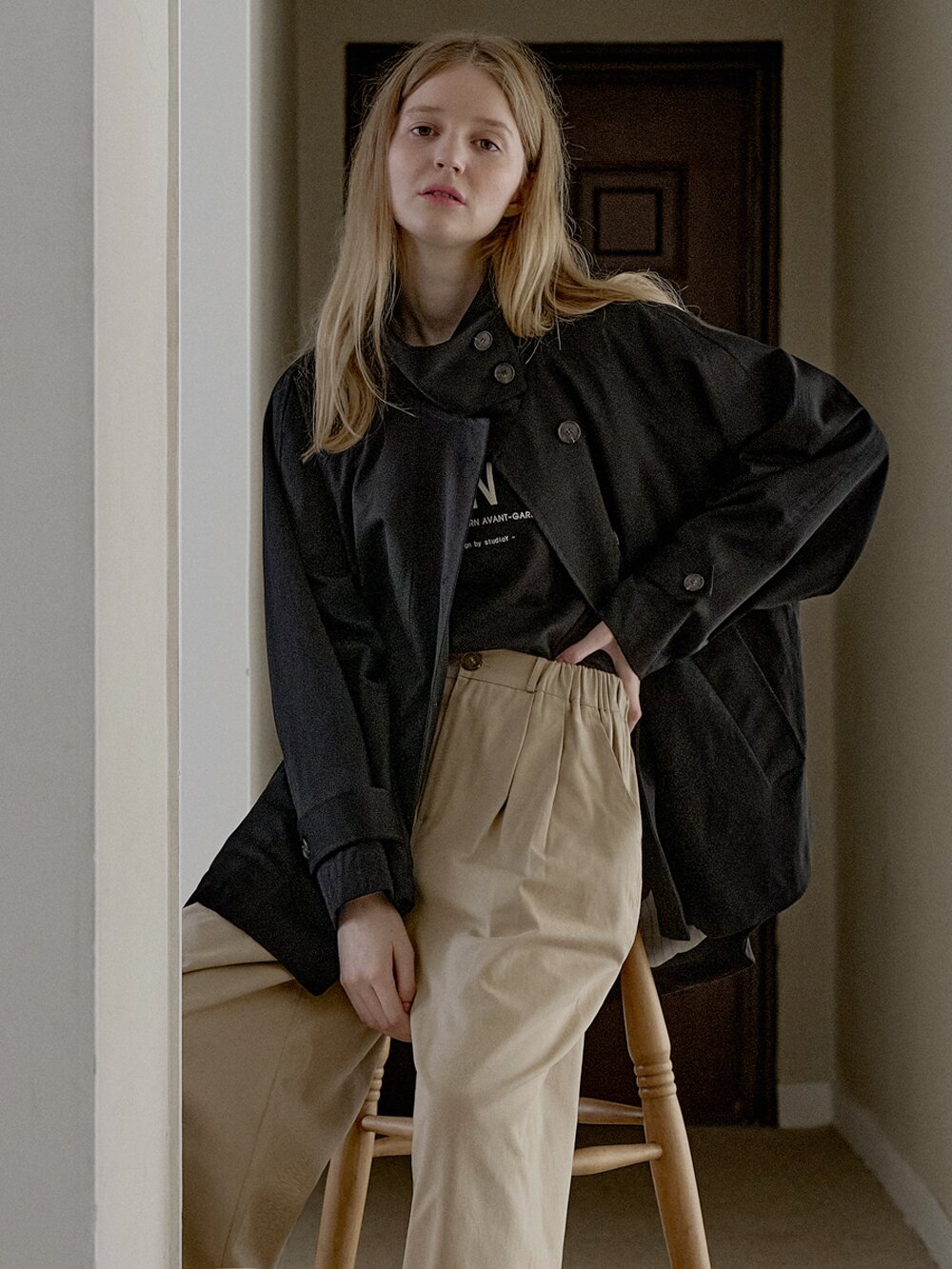 Oversize Half Trench Coat - BLACK