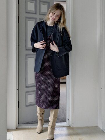 Herringbone Oversize Jacket - BLACK