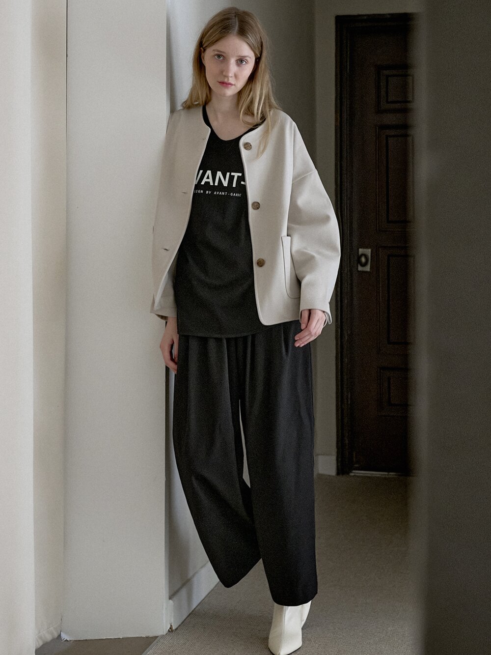 Overfit Round TR Jacket - BEIGE