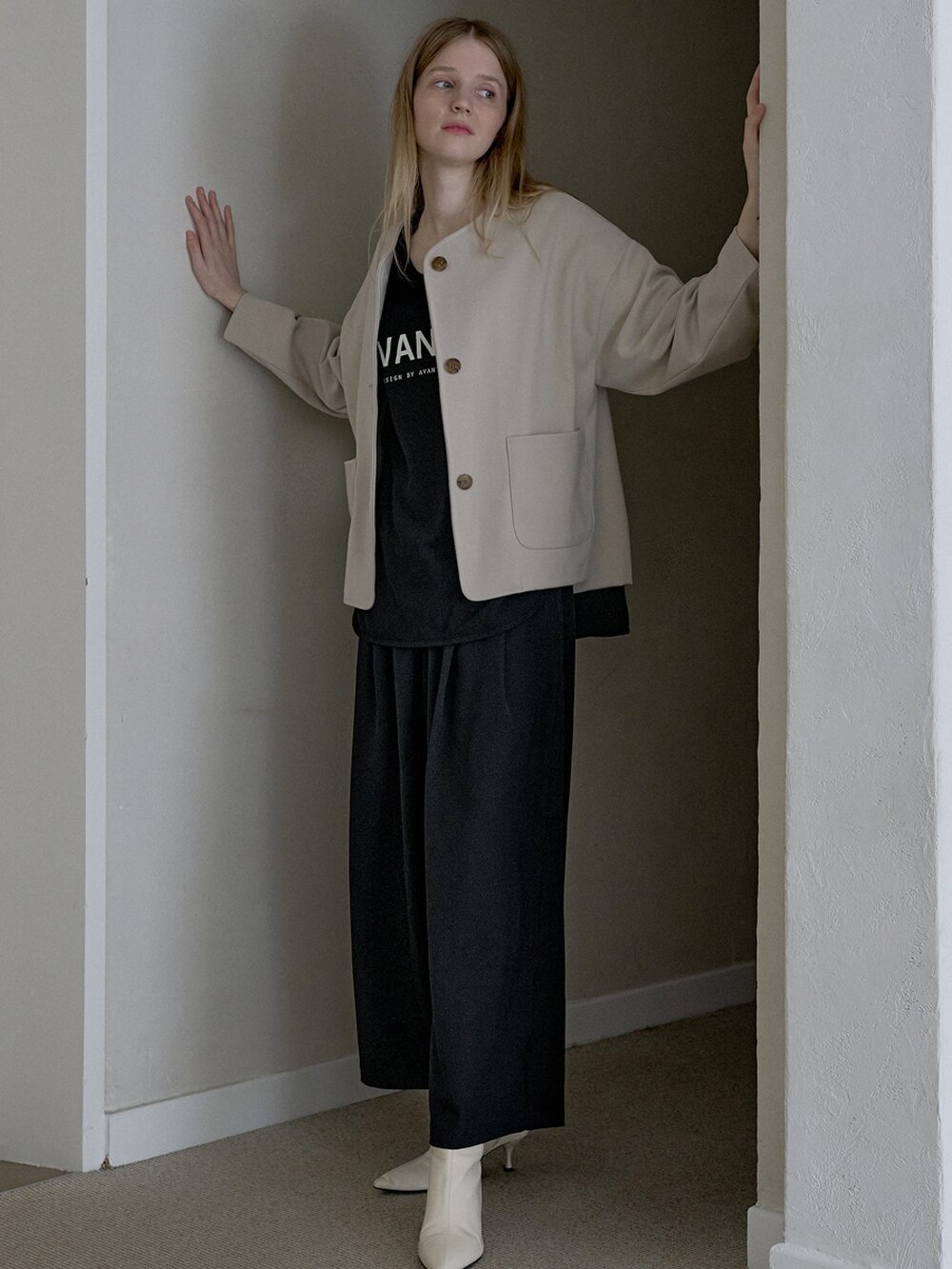 Overfit Round TR Jacket - BEIGE