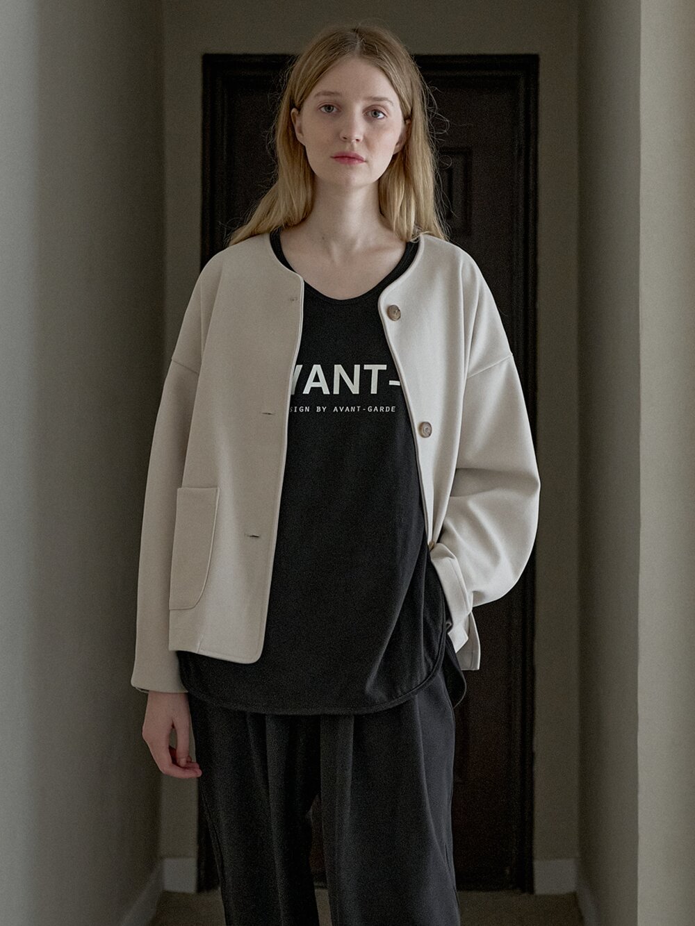 Overfit Round TR Jacket - BEIGE