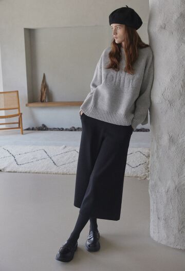 [칼타]와이드 니트 팬츠 BLACK