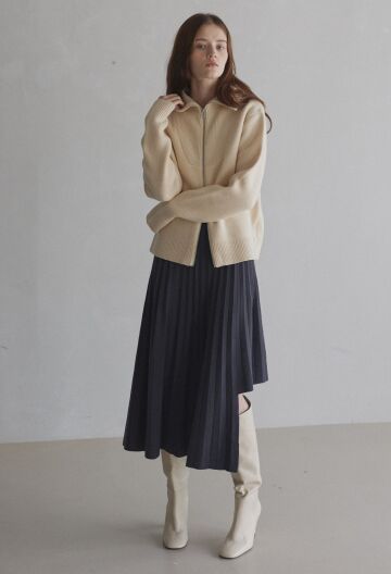 [칼타]언밸런스 플리츠 니트 스커트 D/GREY