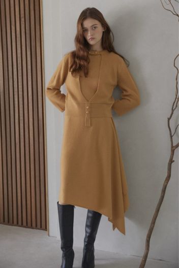 [칼타]베스트 언밸런스 프릴 롱 원피스 CAMEL