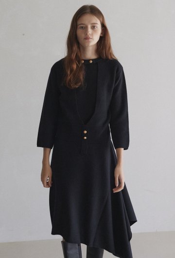 [칼타]베스트 언밸런스 프릴 롱 원피스 BLACK