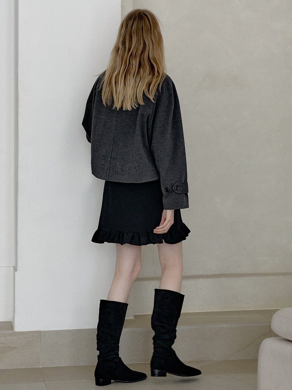 Herringbone Trucker Jacket - CHARCOAL
