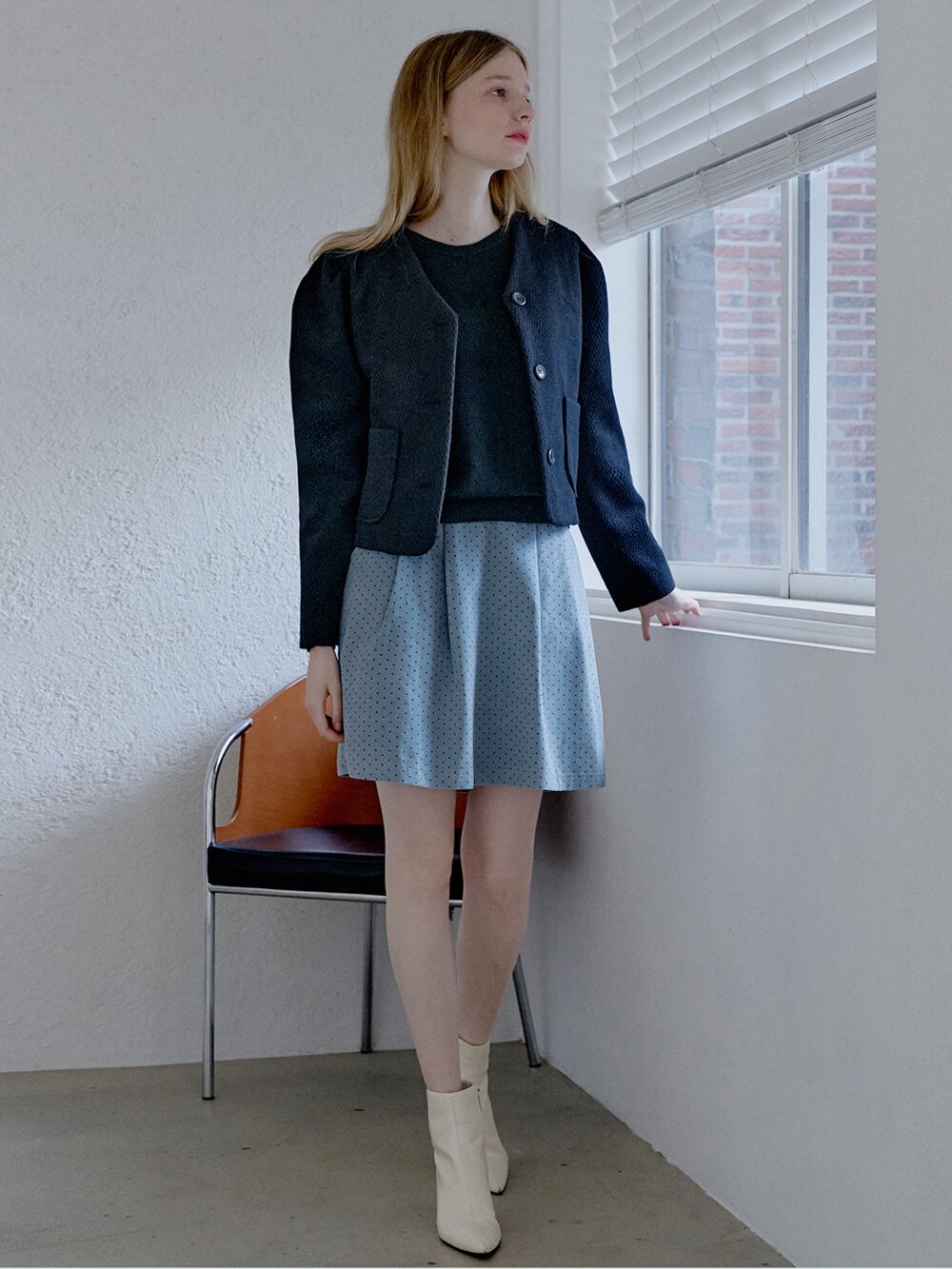 Dot Volume Mini Skirt - BLUE