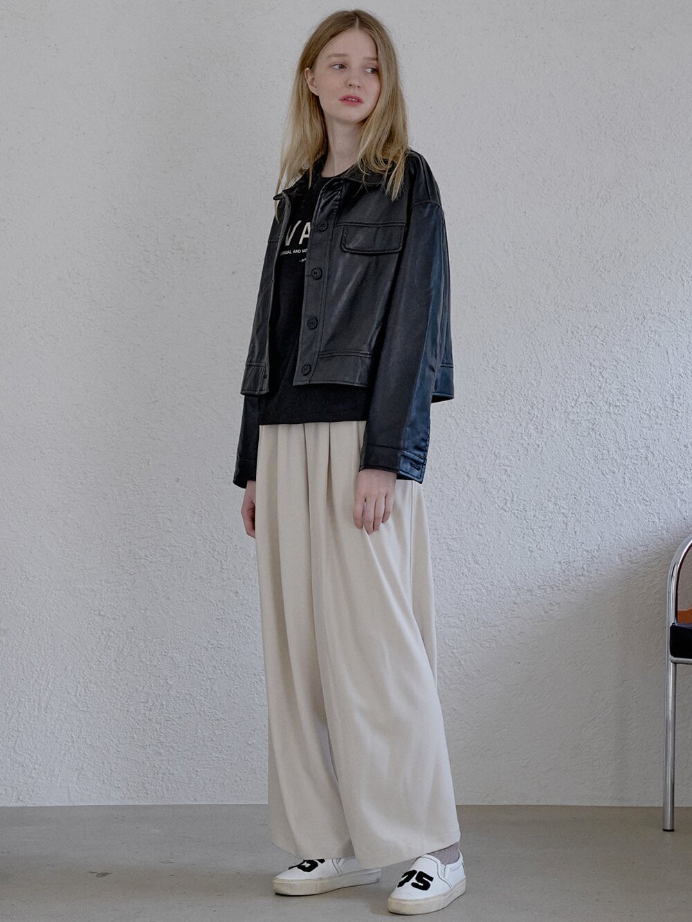Poly Spandex Wide Banding Pants - CREAM