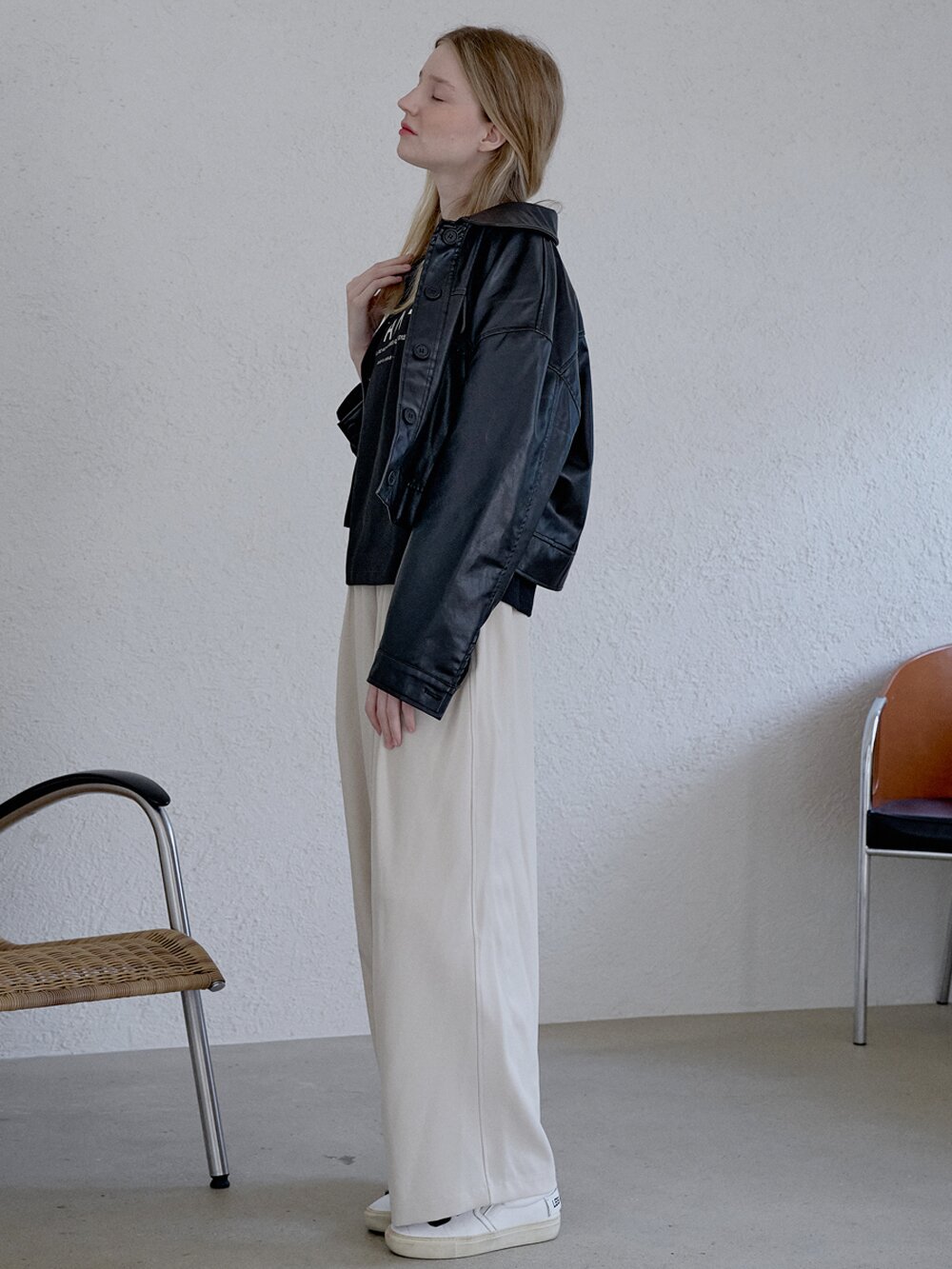 Poly Spandex Wide Banding Pants - CREAM