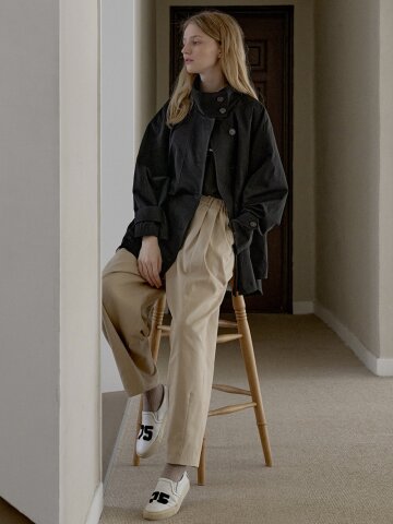 Cotton Banding Dart Baggy Pants - BEIGE