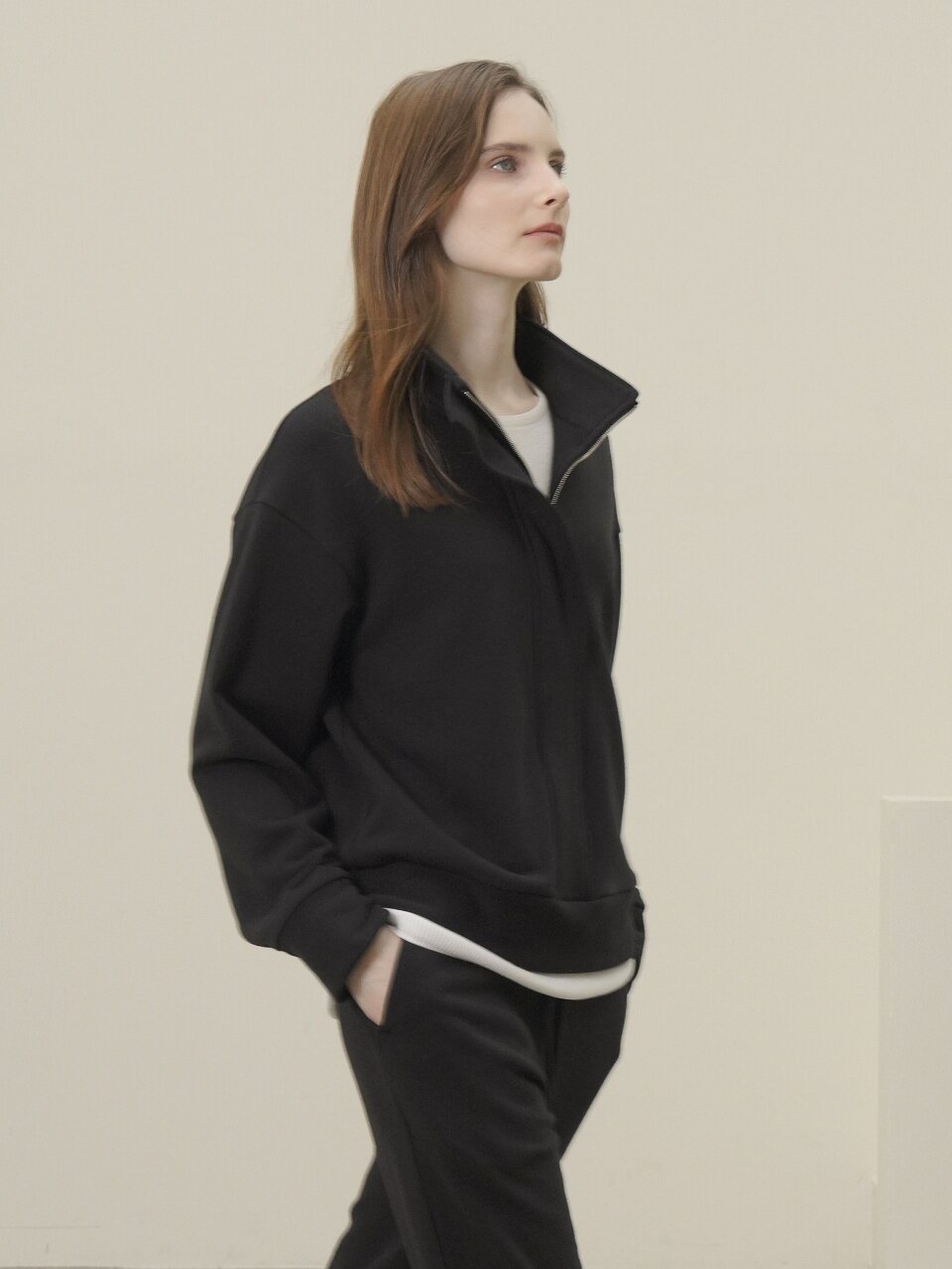 Terry Zip-up Sweatshirt _Black