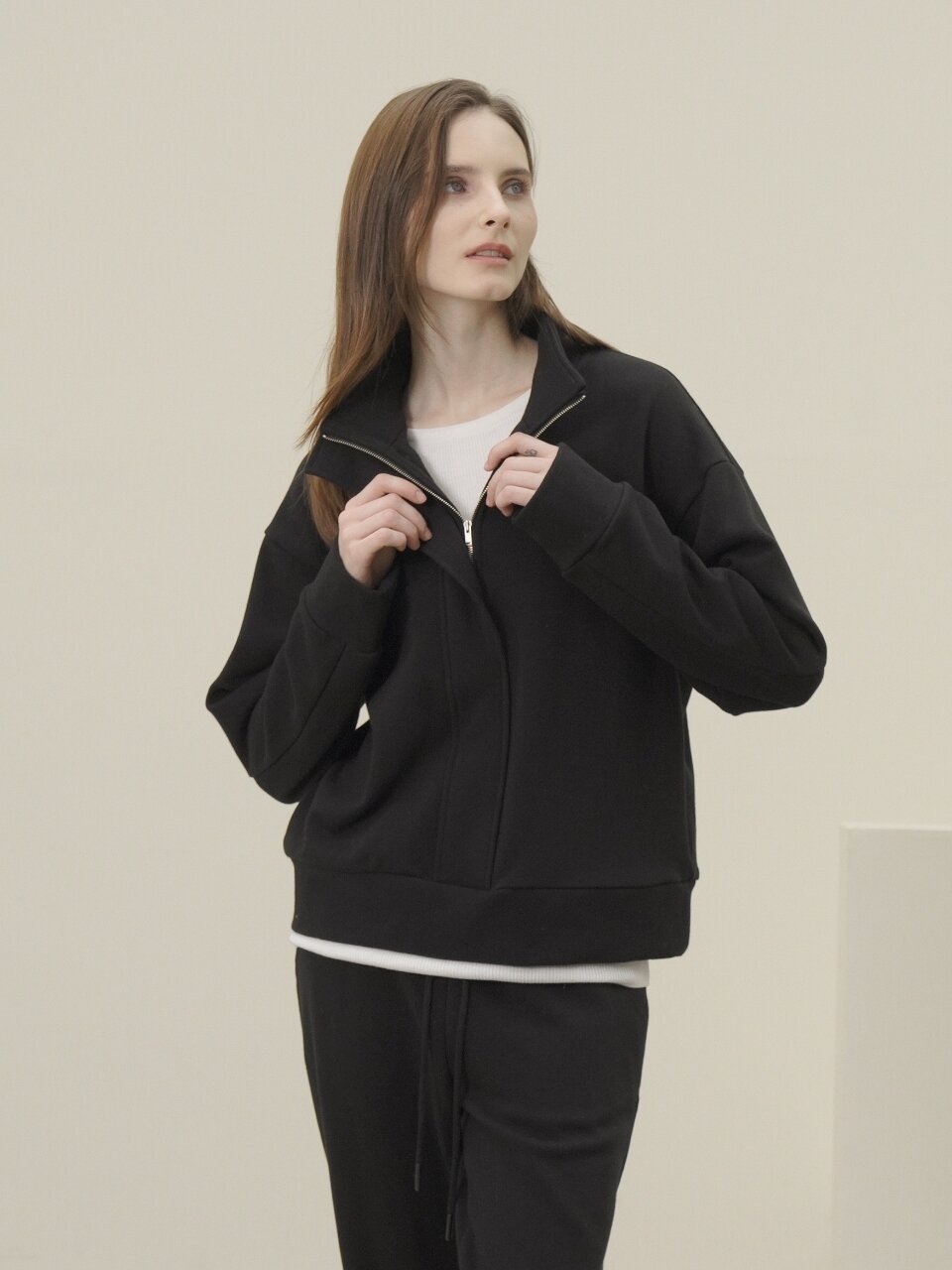 Terry Zip-up Sweatshirt _Black