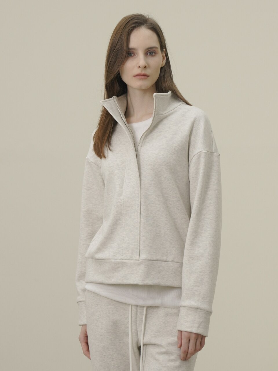 Terry Zip-up Sweatshirt _Ivory