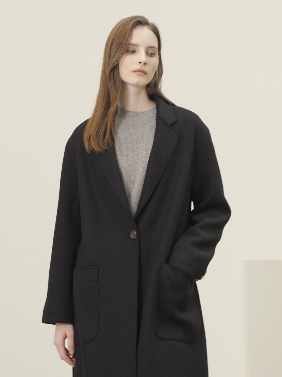 Knitted Wool Single Coat _Black