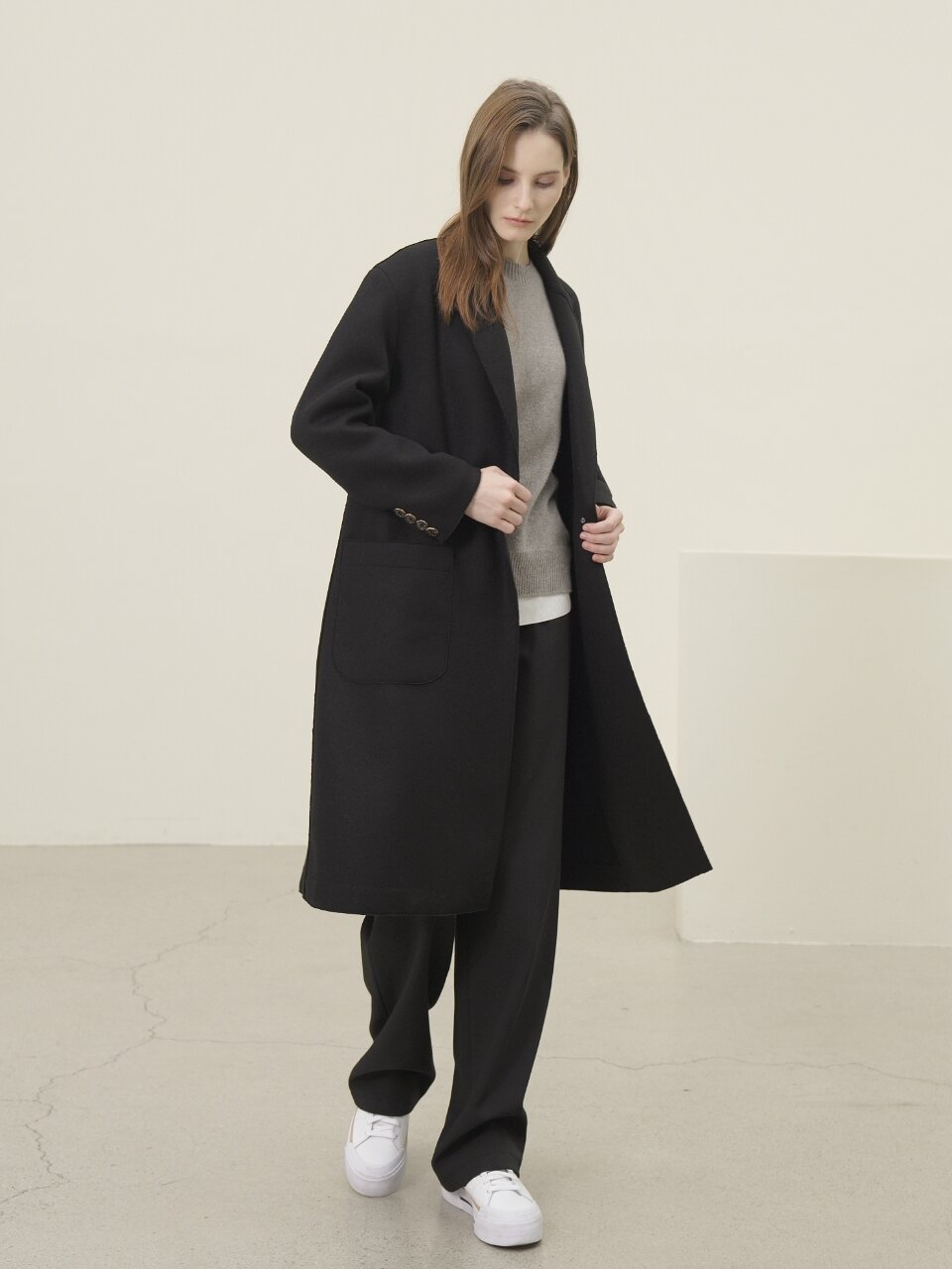 Knitted Wool Single Coat _Black