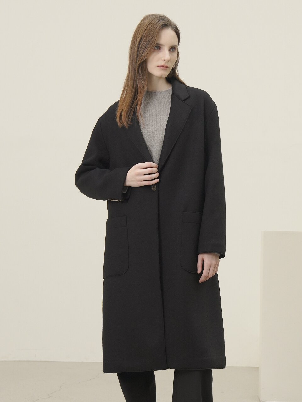 Knitted Wool Single Coat _Black