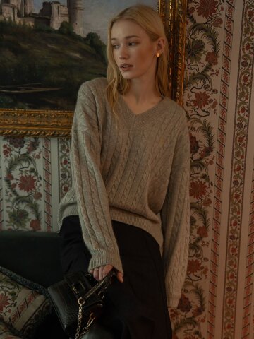 LACCUN HOTEL TWIST  V-NETK KNIT GREY