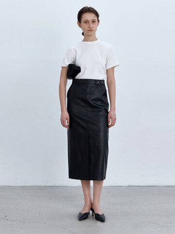 LEATHER MIDI CUT H SKIRT
