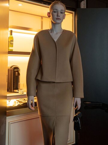 CASHMERE DORMAN DRAPE TWO PIECE _ CAMEL