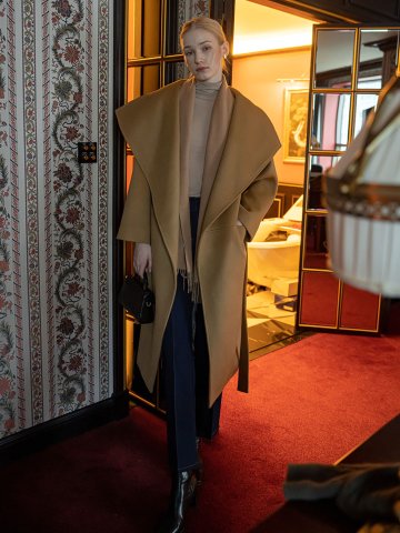CASHMERE HEAVY WOOL OVER COLLAR LONG COAT CAMEL
