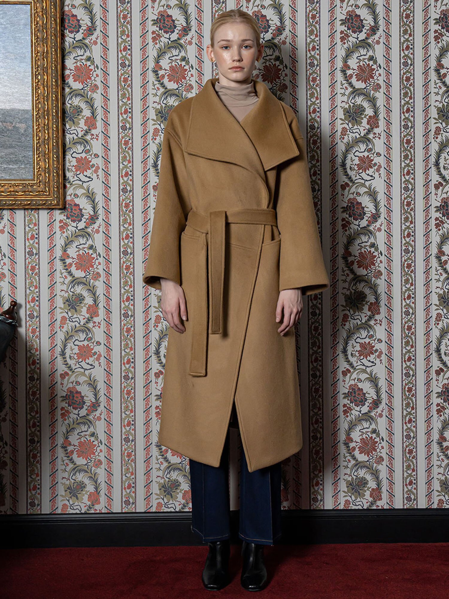 CASHMERE HEAVY WOOL OVER COLLAR LONG COAT CAMEL