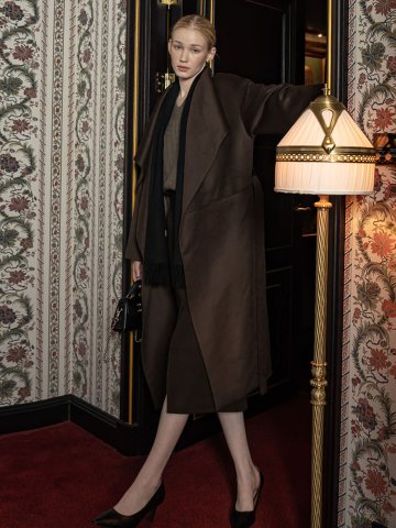 CASHMERE WOOL OVER COLLAR LONG COAT KHAKI