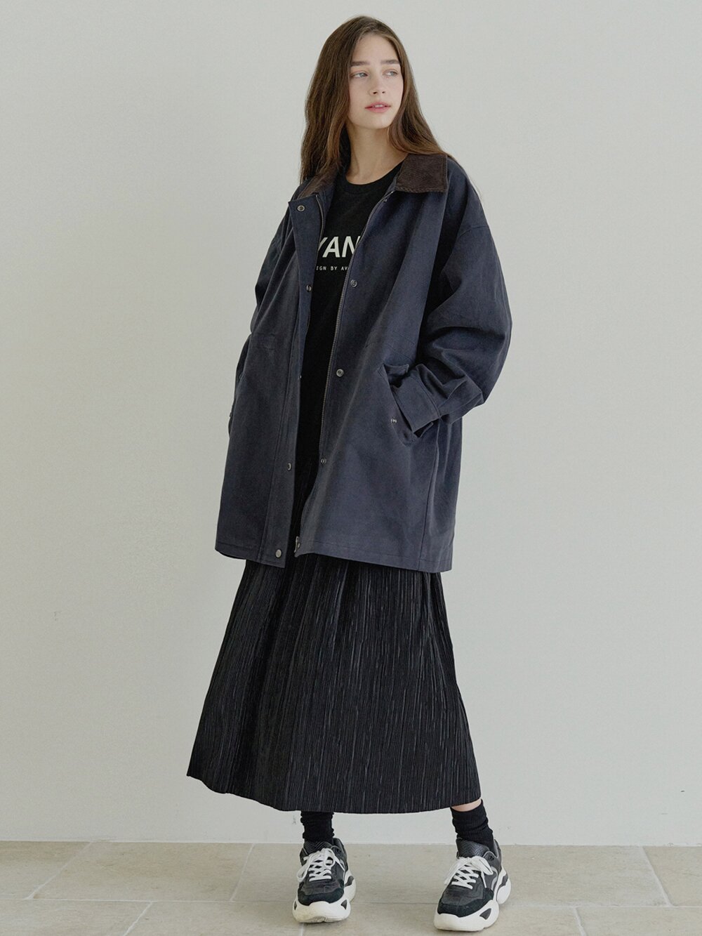 Logo MTM Pleated Mix Dress - BLACK