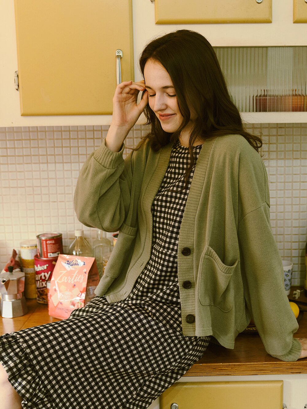 Overfit Basic Knit Cardigan - Khaki