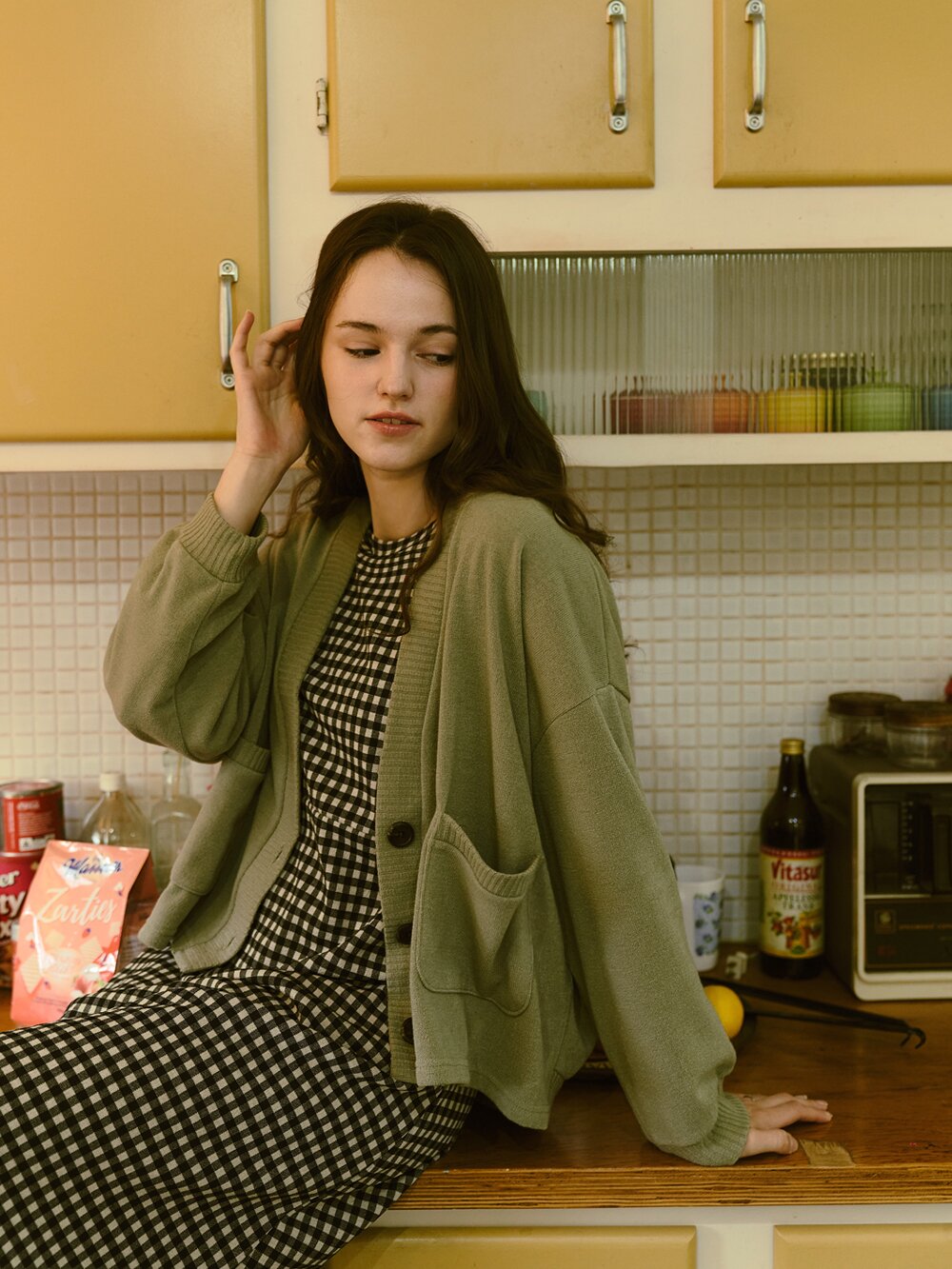 Overfit Basic Knit Cardigan - Khaki