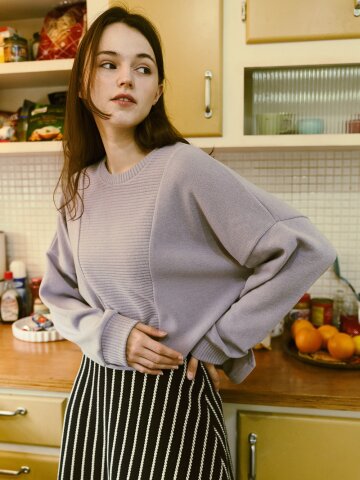 Knitted Long Sleeve Cropped T-shirt - Violet