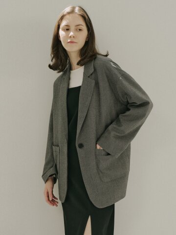 Small Check Overfit Jacket - Black