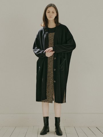 Oversize Long Knit Cardigan - BLACK