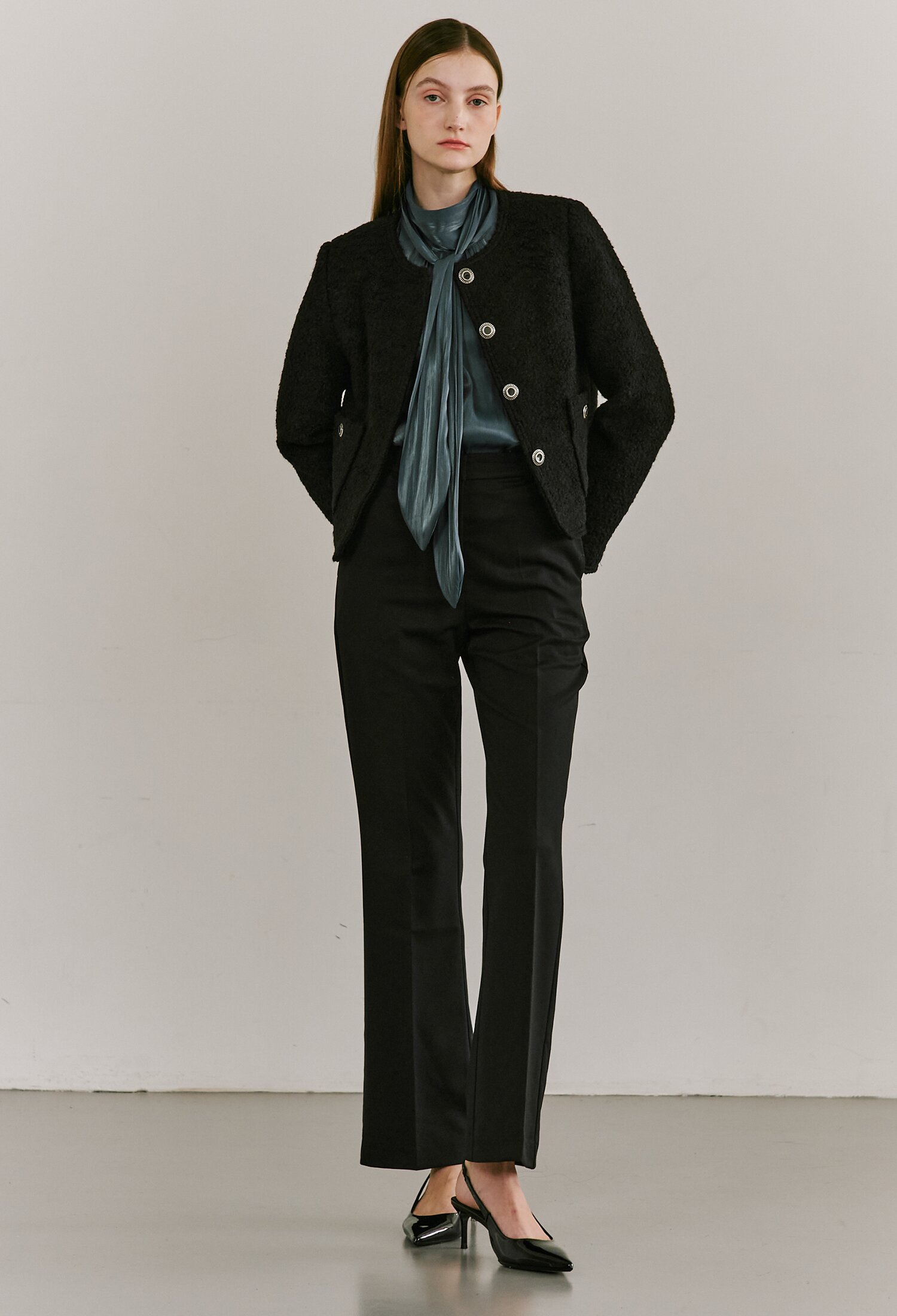 Boucle Tweed Stitch Jacket - Black