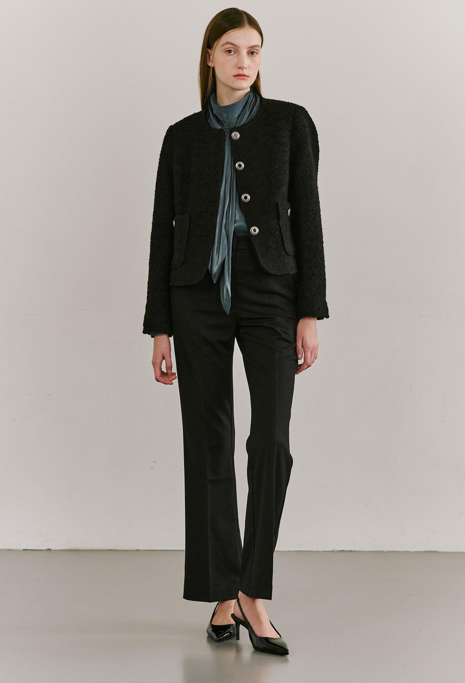 Boucle Tweed Stitch Jacket - Black