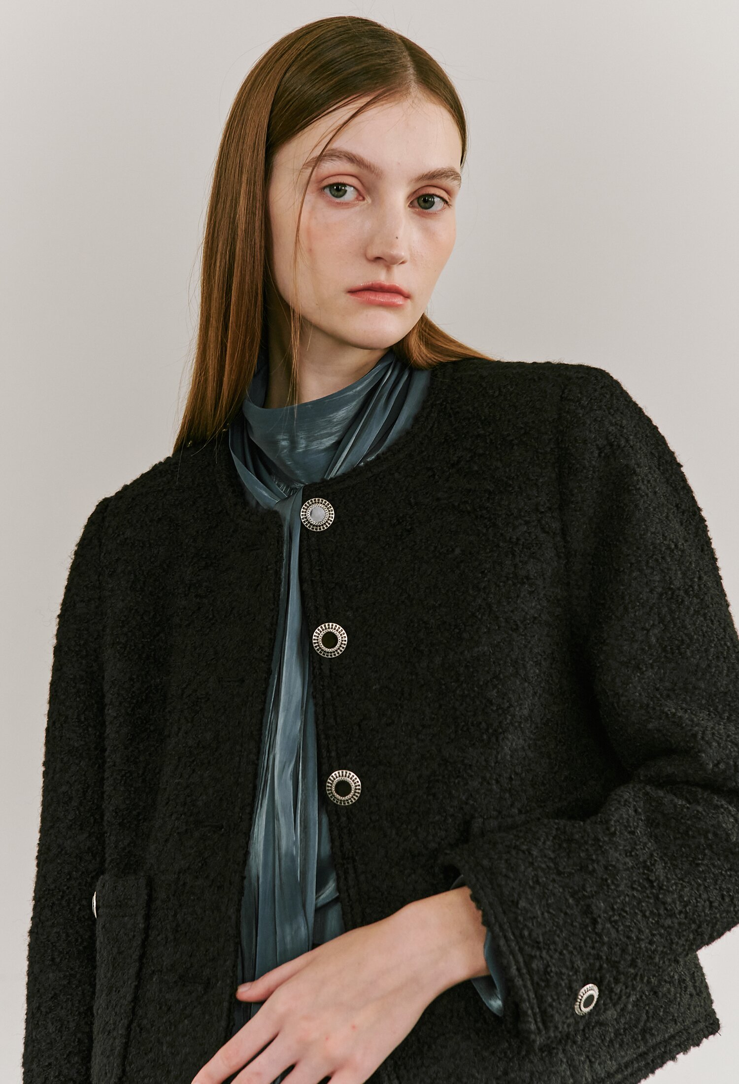 Boucle Tweed Stitch Jacket - Black