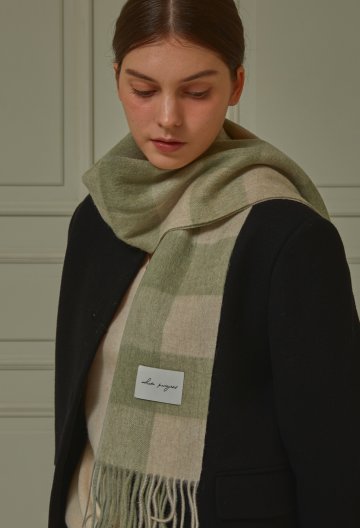 [기프트박스]_패턴 버진울 머플러_라이트 그린