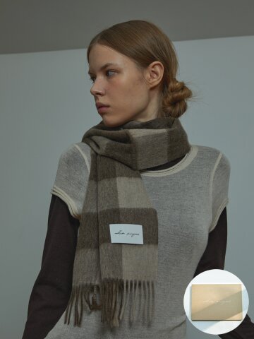 [기프트박스]_패턴 버진울 머플러_브라운_남녀공용