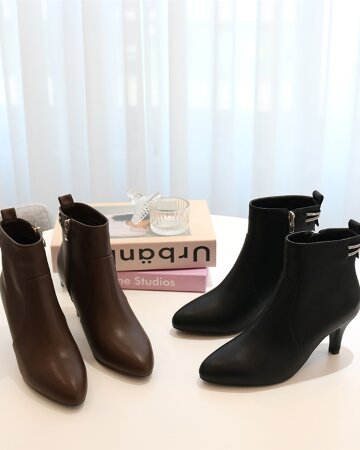 [머랭고] 백슬릿 앵클부츠힐 천연소가죽 7cm M23W04L