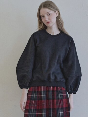 Round Volume Sleeve Brushed Sweatshirts - BLACK