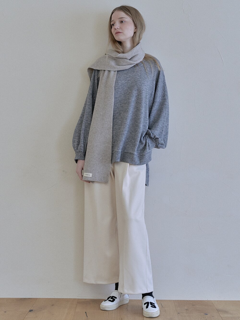 Wool knit muffler - OATMEAL