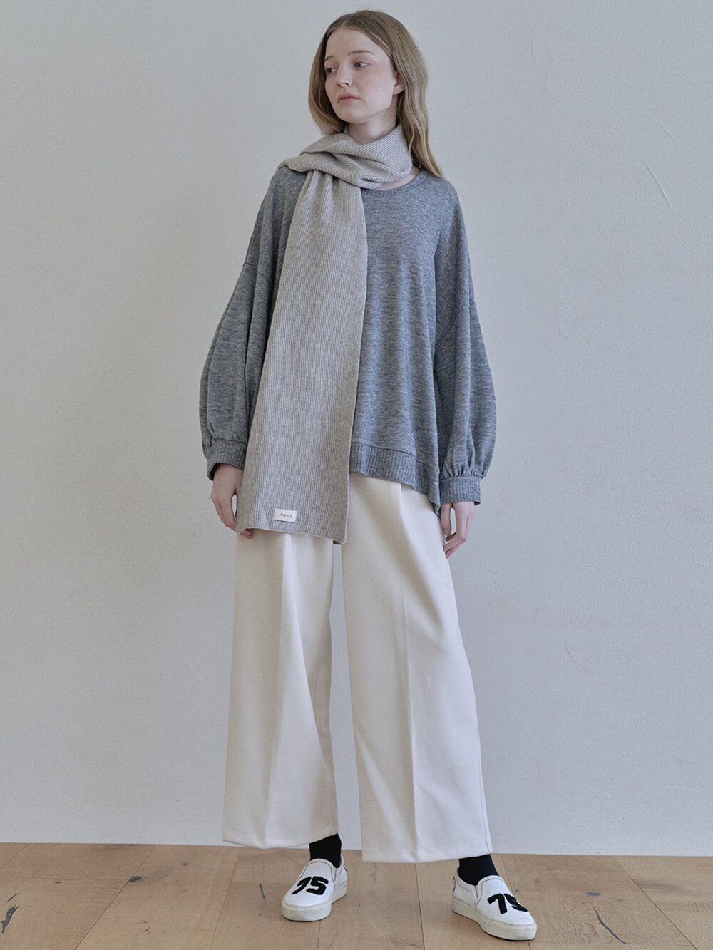 Wool knit muffler - OATMEAL