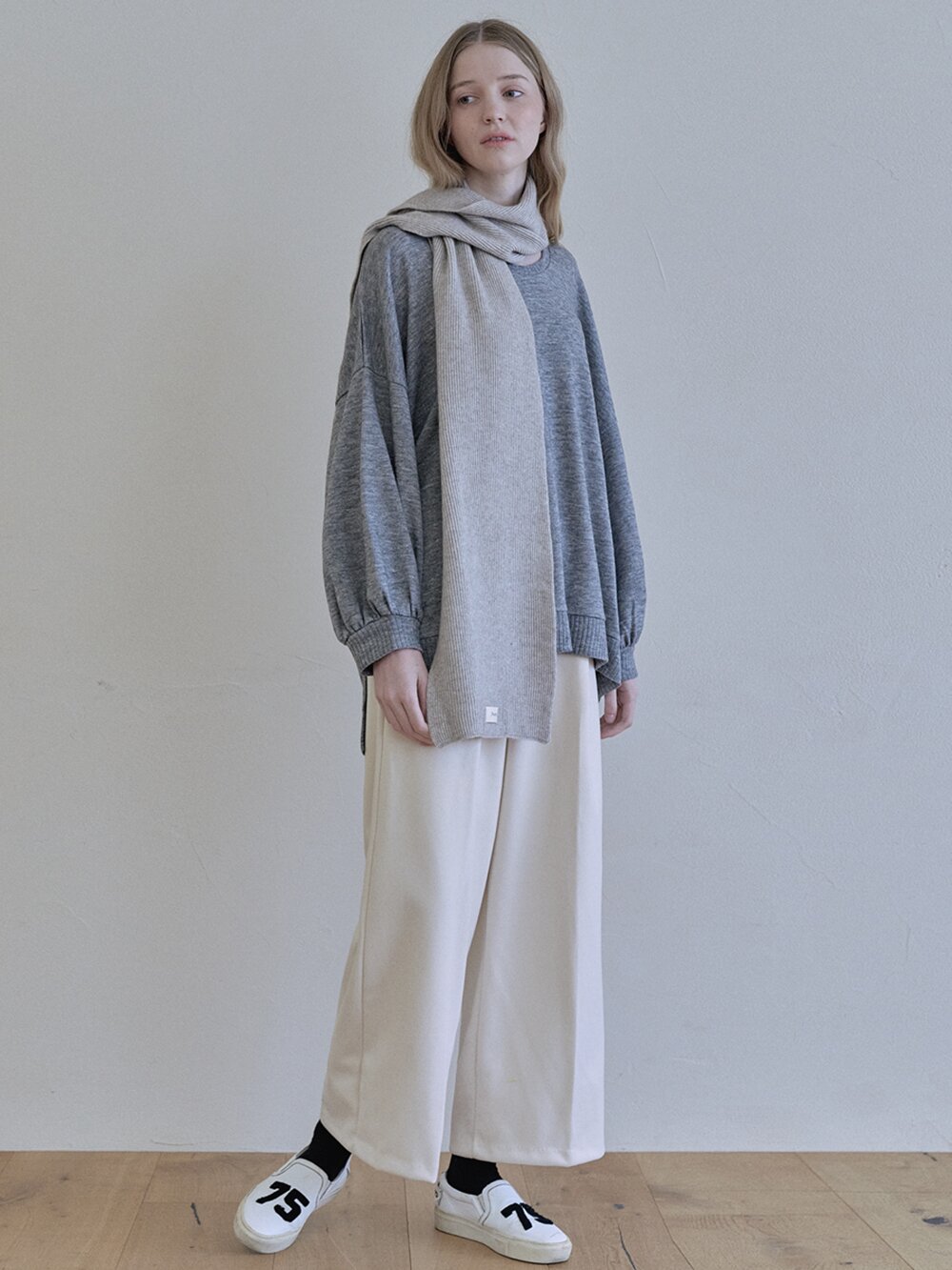 Wool knit muffler - OATMEAL