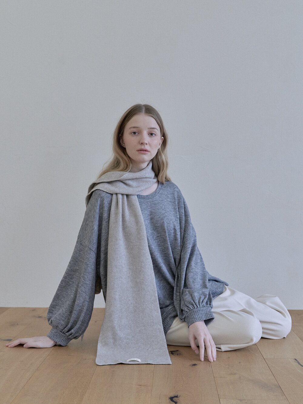 Wool knit muffler - OATMEAL