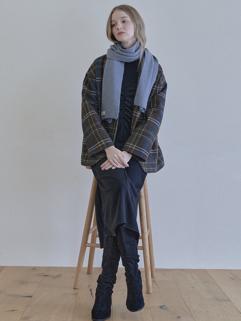 Wool knit muffler - BLUE